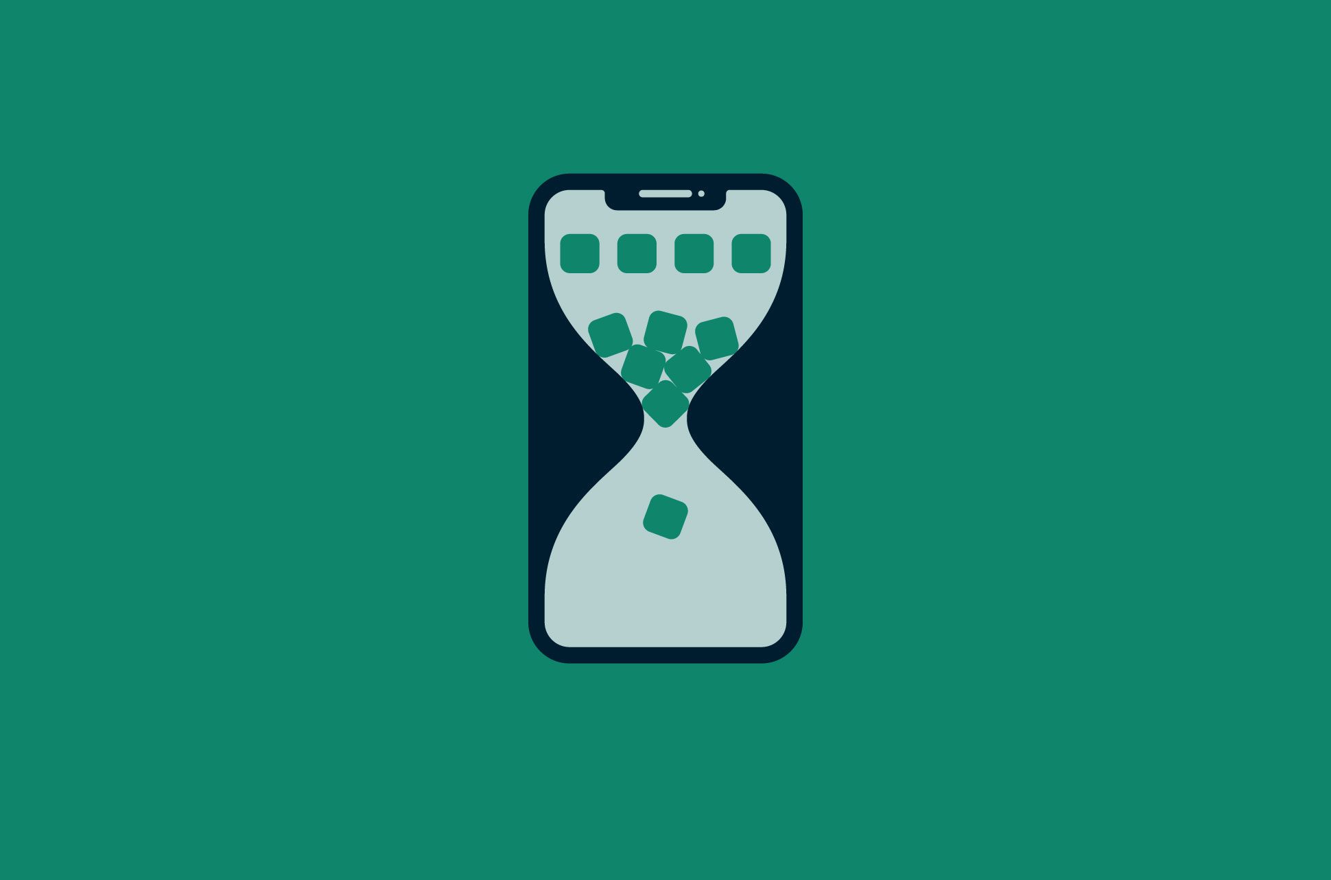 Phone showing an hourglass with apps dripping through the middle.
