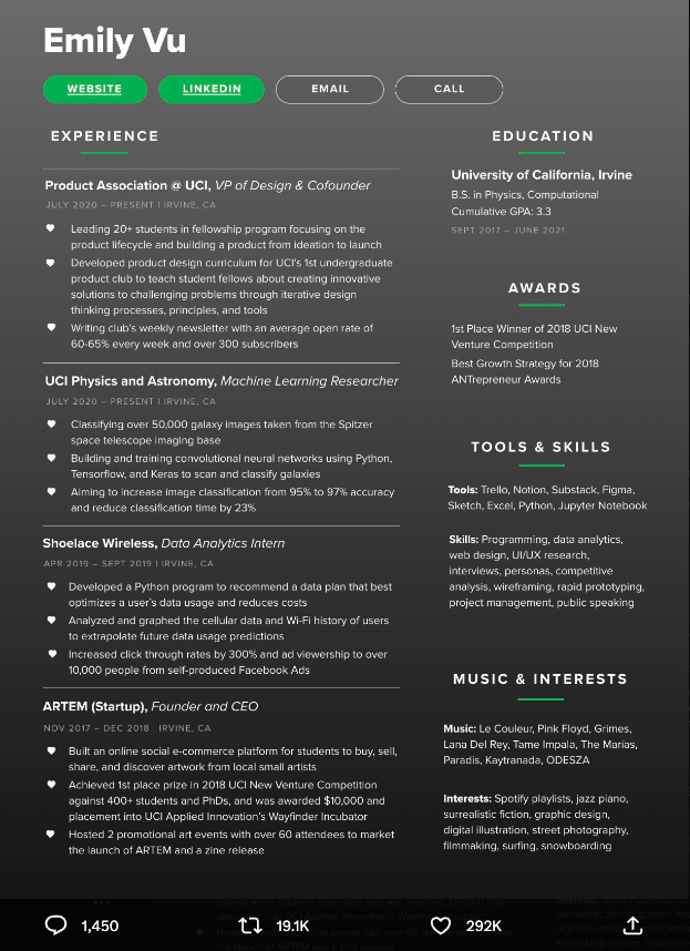 Emily Vu Resume Screenshot